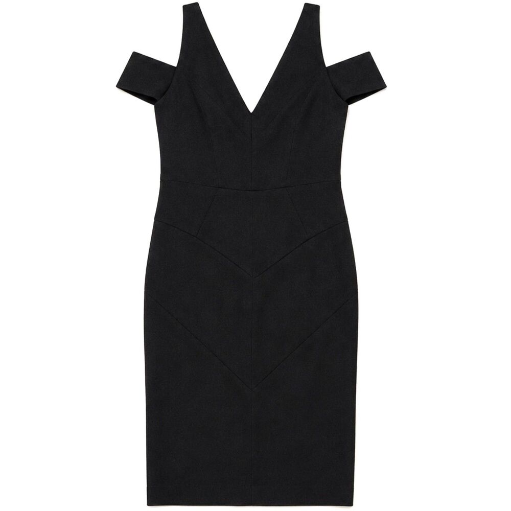 Milly Larissa Dress Black V-Neck Sleeveless Bodycon Cold Shoulder LBD NWT Sz 10 - Picture 4 of 9